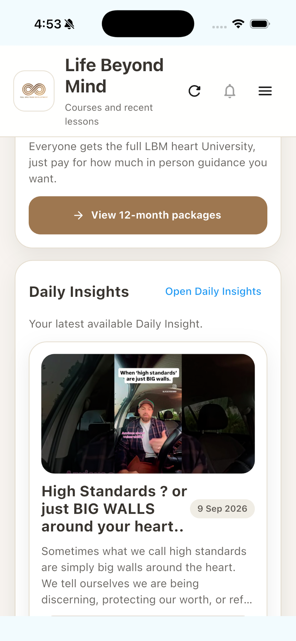 Daily Insights in the Life Beyond Mind app